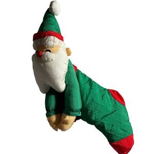 Vintage‎ Puffy Santa Clause Plush Stocking Nylon Green Red Kitsch VTG Dept 56